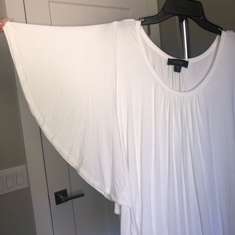 Karen Kane Bright White Asymmetrical Drape Blouse Medium Made in USA